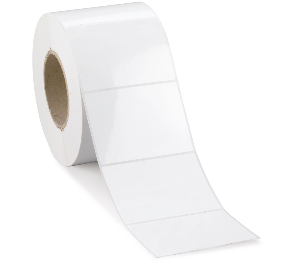 Rouleau d’étiquettes adhésives synthétiques blanches