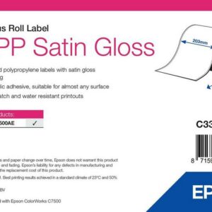 Étiquettes Epson BOPP satinées, rouleau continu 203 mm × 68 m (réf. C33S045737)