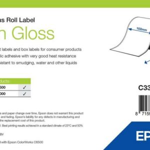 Étiquettes Epson haute brillance, rouleau continu 102 mm × 33 m (réf. C33S045538)
