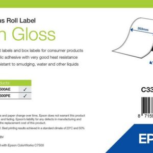 Étiquettes Epson haute brillance, rouleau continu 203 mm × 58 m (réf. C33S045729)