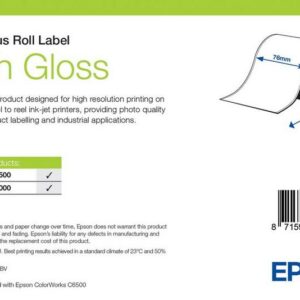 Étiquettes Epson haute brillance, rouleau continu 76 mm × 33 m (réf. 7113751)