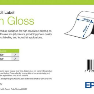 Étiquettes Epson haute brillance, rouleau prédécoupé 102 × 152 mm, 210 étiquettes (réf. 7113755)