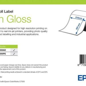 Étiquettes Epson haute brillance, rouleau prédécoupé 210 × 297 mm, 194 étiquettes (réf. 7113763)