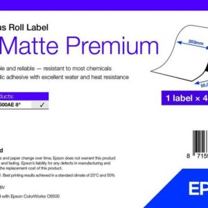 Étiquettes Epson PP mates Premium, rouleau continu 210 mm × 55 m (réf. 7113423)