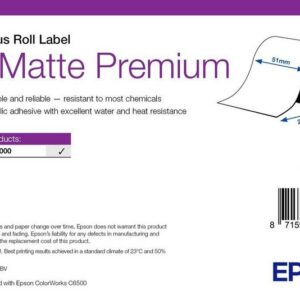 Étiquettes Epson PP mates Premium, rouleau continu 51 mm × 29 m (réf. 7113426)
