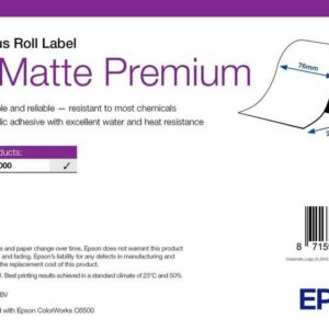 Étiquettes Epson PP mates Premium, rouleau continu 76 mm × 29 m (réf. 7113427)