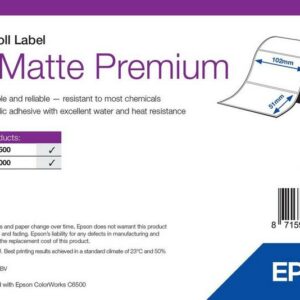 Étiquettes Epson PP mates Premium, rouleau prédécoupé 210 × 297 mm, 184 étiquettes (réf. 7113422)