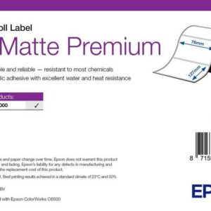 Étiquettes Epson PP mates Premium, rouleau prédécoupé 76 × 127 mm, 220 étiquettes