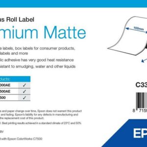 Étiquettes Epson Premium mates, rouleau continu 102 mm × 60 m (réf. C33S045741)