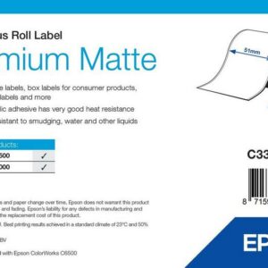 Étiquettes Epson Premium mates, rouleau continu 51 mm × 35 m (réf. C33S045417)