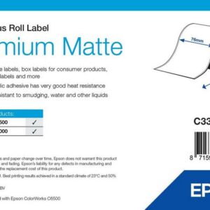 Étiquettes Epson Premium mates, rouleau continu 76 mm × 35 m (réf. C33S045418)