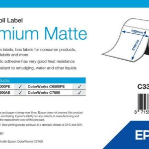 Étiquettes Epson Premium mates, rouleau prédécoupé 105 × 210 mm, 282 étiquettes (réf. C33S045740)