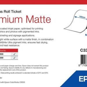 Tickets Epson Premium mats, rouleau continu 102 mm × 50 m (réf. C33S045390)